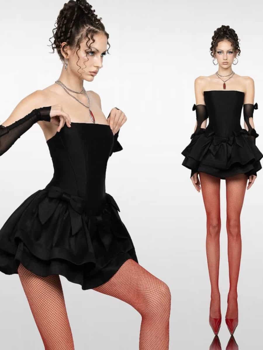 L Seoul đen corset mix 3 nơ (kèm bao tay) M