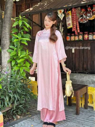 Áo dài hồng Havana cơ uyển + quần hồng